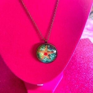 ⭐️STARFISH GLASS COBACHON BRASS NECKLACE NEW!